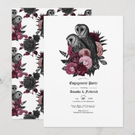 Vintage Glam Bourgondië Uilen Gothic Verlovingsfee Kaart