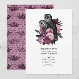 Vintage Glam Mauve Uilen Gothic Verlovingsfeest Kaart