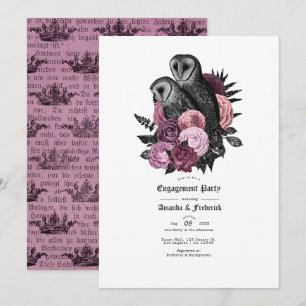 Vintage Glam Mauve Uilen Gothic Verlovingsfeest Kaart