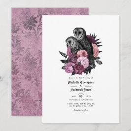 Vintage Glam Mauve Uilen Gotische Trouw QR Code Kaart