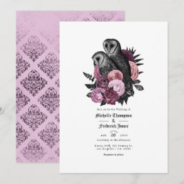 Vintage Glam Mauve Uilen Gotische Trouw Uitnodigin Kaart