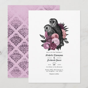 Vintage Glam Mauve Uilen Gotische Trouw Uitnodigin Kaart