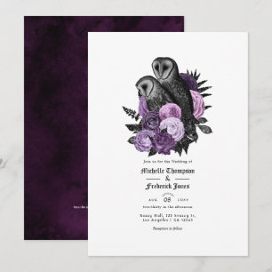 Vintage Glam Paarse Uilen Gotische Trouw QR Code Kaart