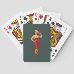 Vintage glam pin-up Kerst meisje Pokerkaarten