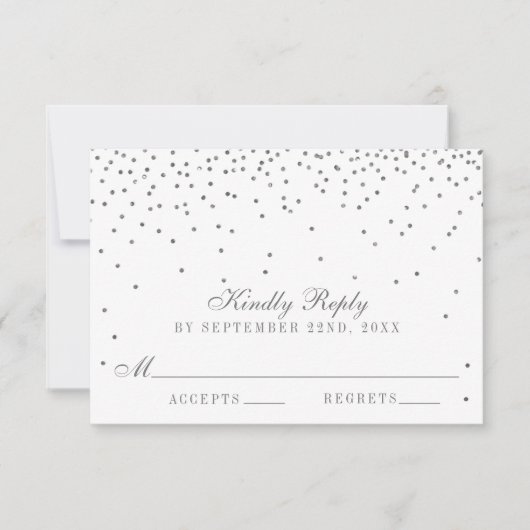 Vintage Glam Silver Confetti Wedding RSVP Kaarten (Voorkant)