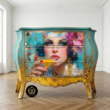 Vintage Glam Vrouw met Cocktail Decoupage