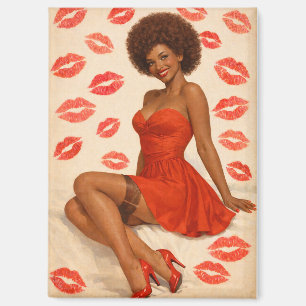 Vintage Glamour Afro Pin-Up Kunst met Lippenstift Magneet