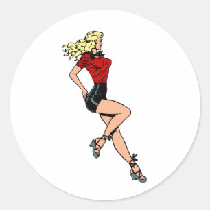 Vintage Glamour Girl Next Door, Blond Blombshell Ronde Sticker