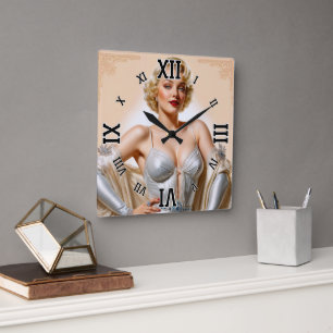 Vintage Glamour Hollywood Blonde Schoonheid Vierkante Klok