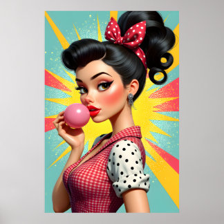 Vintage glamour meisje in stijl jaren 50 poster