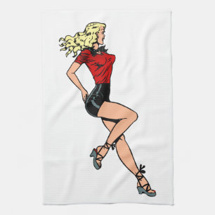 Vintage Glamour Meisje van hiernaast, Blond Bombsh Theedoek