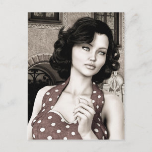 Vintage Glamour Vrouw Portret Kunst Briefkaart