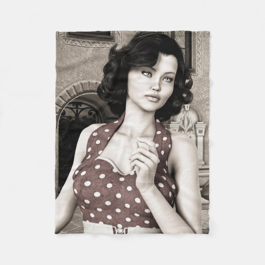 Vintage Glamour Vrouw Portret Kunst Fleece Deken (Voorkant)