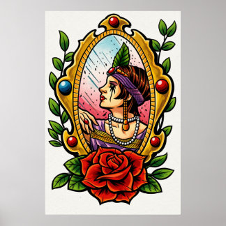 Vintage Glamour – Vrouw uit de jaren 20 in spiegel Poster