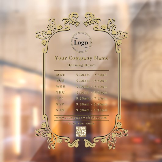 Vintage Glanzend Gouden Bedrijfslogo QR-code Openi Raamsticker (Vel 2)