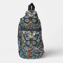 vintage glas-in-lood blauwe vlinderkunst 