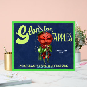Vintage Glen Ian Appels Logo, Hooper, Washington, Acryl Bord