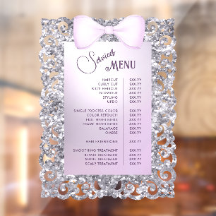 Vintage Glitter Frame Paarse Strik Dienstmenu Raamsticker