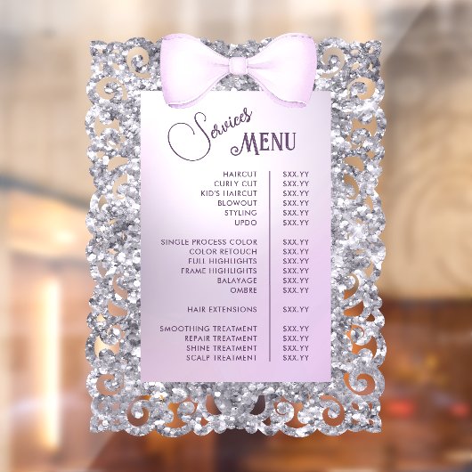 Vintage Glitter Frame Paarse Strik Dienstmenu Raamsticker (Vel 2)