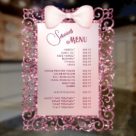 Vintage Glitter Frame Roze Strik Service Menu Raamsticker