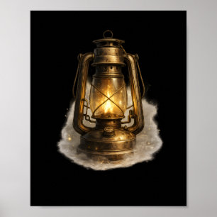 Vintage Gloeiende Petroleumlantaren Zwarte Kunstpr Poster