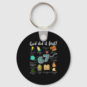 Vintage God deed het eerst 67 Zes Zeven Meme Chris Sleutelhanger