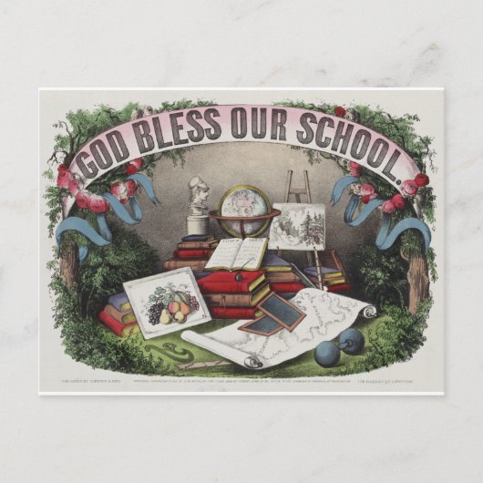 Vintage: God zegene onze scholen Briefkaart (Voorkant)