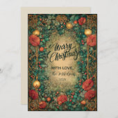 Vintage Gold Amaryllis Christmas Feestdagenkaart (Voorkant / Achterkant)