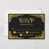  Vintage Gold Black Wedding  RSVP Kaartje (Voorkant)
