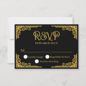  Vintage Gold Black Wedding  RSVP Kaartje (Voorkant)
