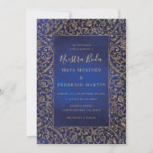 Vintage Gold & Blue Velvet Nuestra Boda Wedding Kaart (Voorkant)