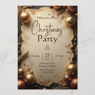 Vintage Gold Christmas Party Invitation Kaart