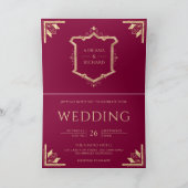 Vintage Gold Crest QR Code Magenta Wedding (Binnen)