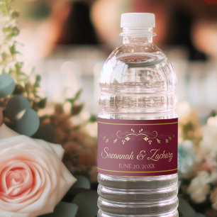 Vintage Gold Fgrave Maroon Burgundy Wedding Waterfles Etiket