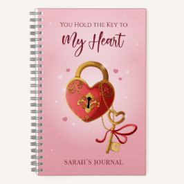 Vintage Gold Filigree Heart Lock & Key Pink Magic Notitieboek