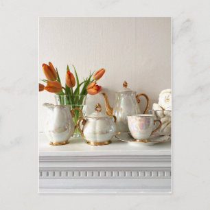Vintage Gold Luster Aftermiddag Tea Briefkaart