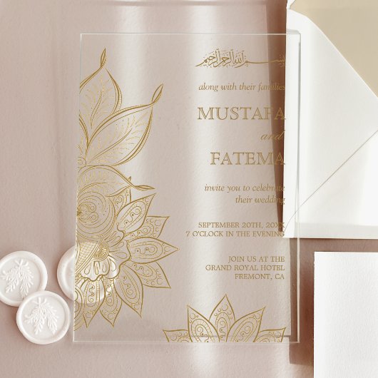 Vintage Gold Mehndi Henna Muslim Wedding Acryl Uitnodigingen