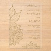 Vintage Gold Mehndi Henna Muslim Wedding Acryl Uitnodigingen (Voorkant)