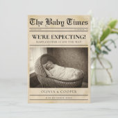 vintage gold Newspaper Pregnancy Announcement Aankondiging (Staand voorkant)