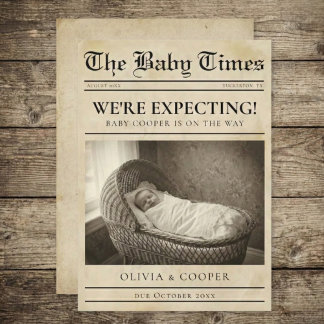 vintage gold Newspaper Pregnancy Announcement Aankondiging