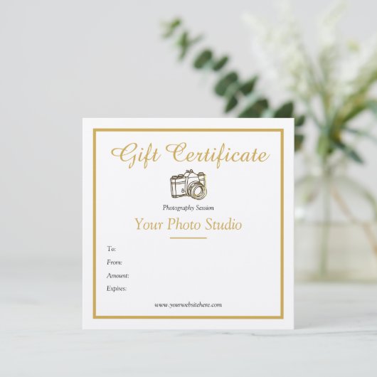 Vintage Gold Photography Gift Certificate Sjabloon (Staand voorkant)