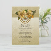 Vintage Gold Poinsettias Holiday Uitnodiging (Staand voorkant)