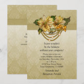 Vintage Gold Poinsettias Holiday Uitnodiging (Voorkant / Achterkant)