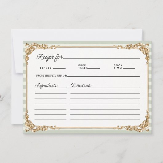 Vintage Gold Sage stripe Bridal Shower Recipe Card (Voorkant)