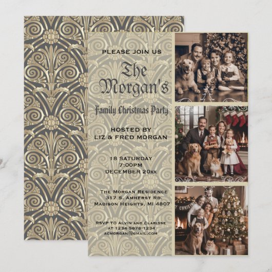 Vintage Gold & Sepia Family Christmas Party Feestdagenkaart (Voorkant / Achterkant)