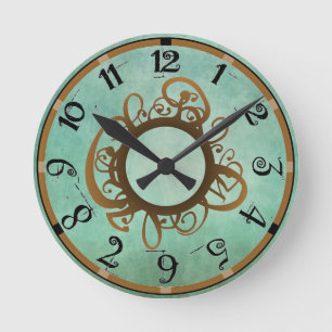 Vintage Gold Teal Whimsy Wall Clock Ronde Klok