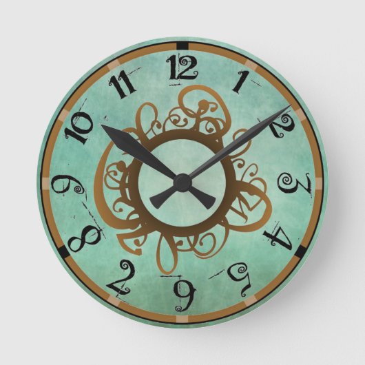 Vintage Gold Teal Whimsy Wall Clock Ronde Klok (Voorkant)