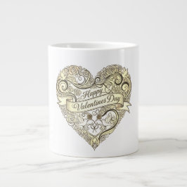 Vintage Golden Floral Heart Valentine's Day Grote Koffiekop