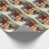 Vintage Golden Retriever Christmas Carriage Illust Cadeaupapier (Hoek)
