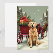 Vintage Golden Retriever Christmas Carriage Illust Feestdagenkaart (Voorkant / Achterkant)